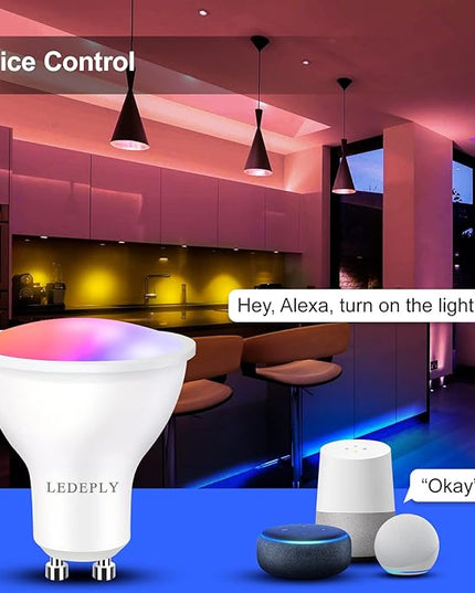 WiFi GU10 LED Smart Spot Light Bulb, 5W=40W, Compatible with Alexa Google Home, Dimmable, Tunable White(2700k-6500k), Smart LED Bulb Remote Control, No Flickering, 2 Pack LEDEPLY