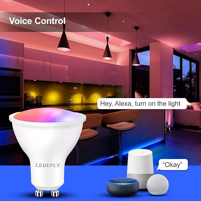WiFi GU10 LED Smart Spot Light Bulb, 5W=40W, Compatible with Alexa Google Home, Dimmable, Tunable White(2700k-6500k), Smart LED Bulb Remote Control, No Flickering, 2 Pack LEDEPLY