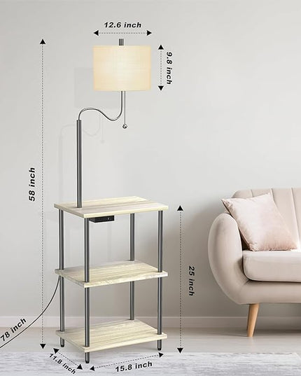 Floor Lamp with Table for Living Room End Table with Lamp Attached USB Type-C Bedside Reading Table with Charging Station Small Nightstand Table Floor Lamp for Bedroom(Bulb Included) - LeafyLoom