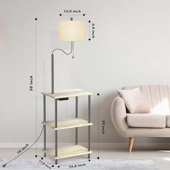 Floor Lamp with Table for Living Room End Table with Lamp Attached USB Type-C Bedside Reading Table with Charging Station Small Nightstand Table Floor Lamp for Bedroom(Bulb Included) - LeafyLoom