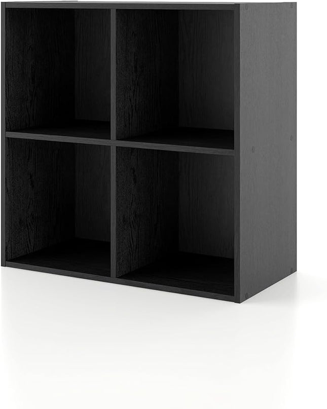 Apexa 4 Cube Storage Organizer Shelves, Stackable Wood Bookcase Fits Cubby Bins for Organization, Dorm Teen Room Decor & Home Office, Black - LeafyLoom