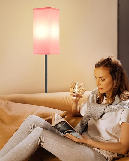Ambimall Remote Control Floor Lamp, Stepless Dimmable, 64 Inches Tall, Include 9W Bulb, Standing Lamp for Living Room Bedroom Office (Pink & Black) - LeafyLoom