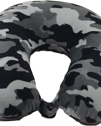 Adult Cozy Soft Microfiber Neck Pillow, Compact, Perfect for Plane or Car Travel, Black Camo - LeafyLoom