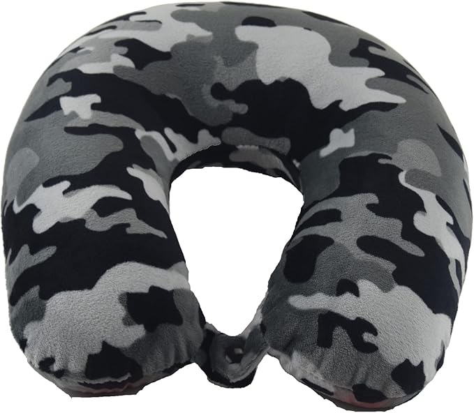 Adult Cozy Soft Microfiber Neck Pillow, Compact, Perfect for Plane or Car Travel, Black Camo - LeafyLoom