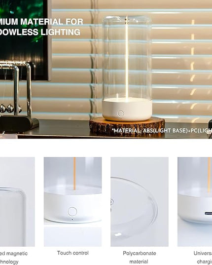 Minimalist Tabe Lamp Mini Cordless and Rechargeable Desk Lamps with Breathing Effect 3 Levels Brightness Touch Control Ambient Light Unique Gifts Ideal for Men/Dad/Him 2 Packs (Gray+White) - LeafyLoom