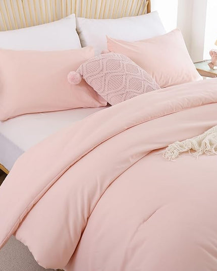 ROSGONIA Blush Comforter Set Queen, 3pcs (1 Boho Pink Comforter & 2 Pillowcases) All Season Soft Bedding Lightweight Bedspread Blanket Quilt - LeafyLoom