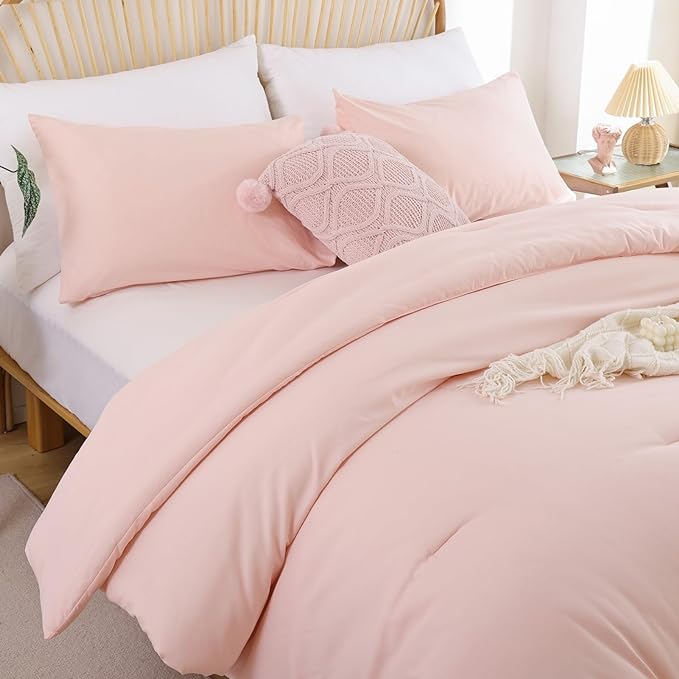 ROSGONIA Twin Comforter Set for College Girls Boys Blush, 1 Boho Pink Comforter & 1 Pillowcase, Lightweight Kids Comforter Sets Dorm Bedding - LeafyLoom