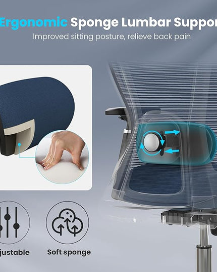 Farini Office Chair Ergonomic Desk Chair, High Back Office Chair with Wheels, Home Office Chair for Heavy People, Office Chair Adjustable Seat Depth, 3D Armrests and Adjustable Headrest, Blue - LeafyLoom
