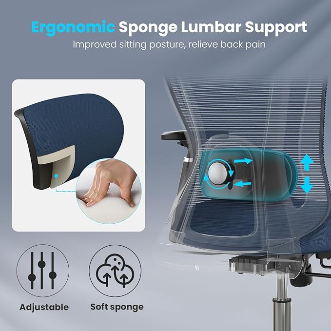 Farini Office Chair Ergonomic Desk Chair, High Back Office Chair with Wheels, Home Office Chair for Heavy People, Office Chair Adjustable Seat Depth, 3D Armrests and Adjustable Headrest, Blue - LeafyLoom