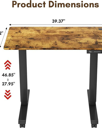Electric Standing Desk 40 Inch, Ergonomic Height Adjustable Table with T-Shaped Metal Bracket Modern Computer Workstations for Home Office, Rustic Brown, 40 x 24 Inch - LeafyLoom