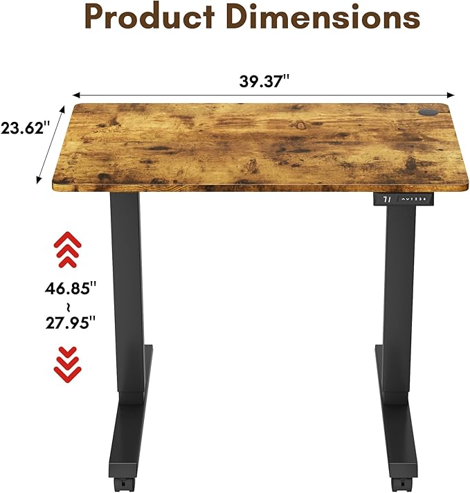 Electric Standing Desk 40 Inch, Ergonomic Height Adjustable Table with T-Shaped Metal Bracket Modern Computer Workstations for Home Office, Rustic Brown, 40 x 24 Inch - LeafyLoom