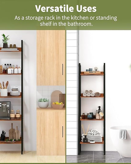 Yoobure Ladder Shelf, 5 Tier Tall Ladder Bookshelf Corner Shelf, Industrial Book Shelf Ladder Bookcase Narrow, Standing Storage Shelves Display Shelf for Bedroom Living Room Office Kitchen Bathroom - LeafyLoom