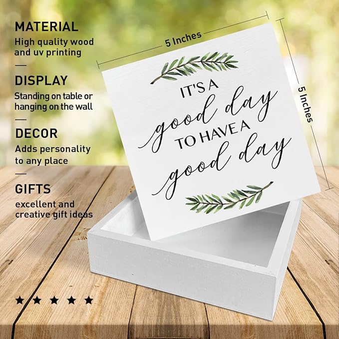 Home Office Desk Wooden Box Sign Decor, It's A Good Day to Have A Good Day, Inspirational Quotes Desk Decor Motivational Desk Decorations for Women Men Student Office Classroom School - LeafyLoom