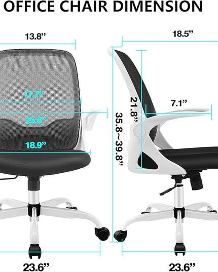 KERDOM Office Chair, Ergonomic Desk Chair, Breathable Mesh Computer Chair, Comfy Swivel Task Chair with Flip-up Armrests and Adjustable Height - LeafyLoom