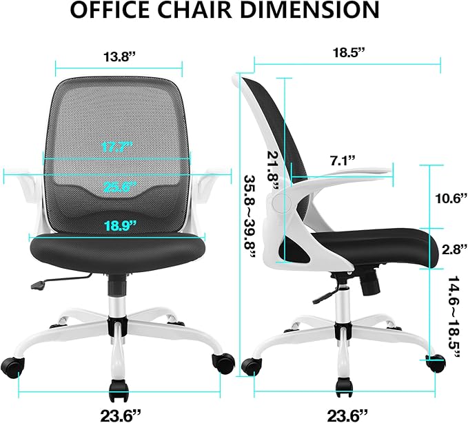 KERDOM Office Chair, Ergonomic Desk Chair, Breathable Mesh Computer Chair, Comfy Swivel Task Chair with Flip-up Armrests and Adjustable Height - LeafyLoom