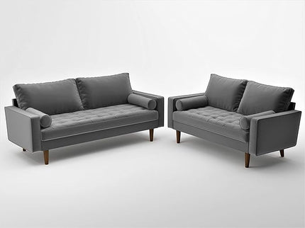S5457 Mid Century Modern Velvet Upholstered Tufted Living Room Sofa, 69.68", Grey - LeafyLoom