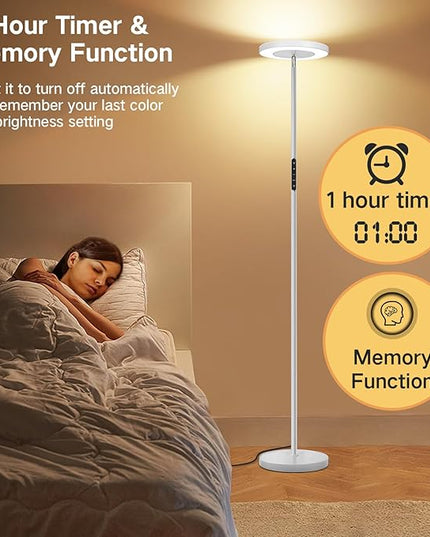 OUTON LED Torchiere Floor Lamp, Super Bright Dimmable Tall Standing Lamp with Remote Touch Control, 4 Color Temperatures, 1-Hour Timer for Living Room, Bedroom, Office (Light Grey) - LeafyLoom
