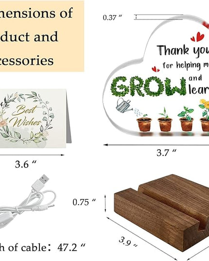 ACSENCETER Teacher Appreciation Gifts for Women Men Thank You for Helping Me Grow Night Lights Clear Acrylic Decoration Christmas Gift USB Night Lamp Keepsake Teachers' Day Gift from Student 3.7" - LeafyLoom