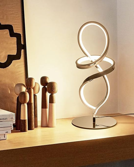 Modern Table Lamp, LED Spiral Lamp, Stepless Dimmable Bedside Lamp, Contemporary Nightstand Lamp, Chrome Desk Lamp for Bedroom Living Room Home Office, 12W - LeafyLoom