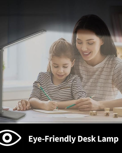 Eye-Caring Table Lamp with 3 Brightness Levels - 7W, 6000K, Black - Illuminate Your Workspace with Our Adjustable LED Desk Lamp - Perfect for Work, Study, and Reading - Adapter Included - LeafyLoom