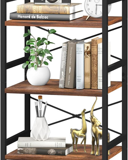 Yoobure Bookshelf Small Book Shelf, Solid Industrial 3 Tier Shelf Bookcase, Short Book Case for Bedroom, Living Room, Office Home, Small Spaces, Berry Brown - LeafyLoom