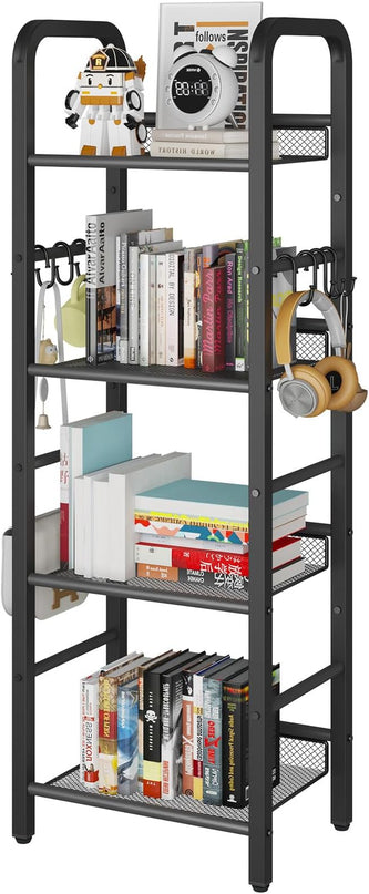 YMYNY 4 Tier Bookshelf, Freestanding Bookcase for Living Room, Bedroom, Home Office, Multi-Functional Storage Rack Organizer, Display Rack with Metal Frame, Rust Resistance, Black, UHBC054B - LeafyLoom
