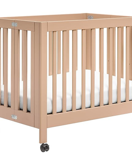Babyletto Origami Mini Portable Folding Crib with Wheels in Canyon, 2 Adjustable Mattress Positions, Greenguard Gold Certified - LeafyLoom