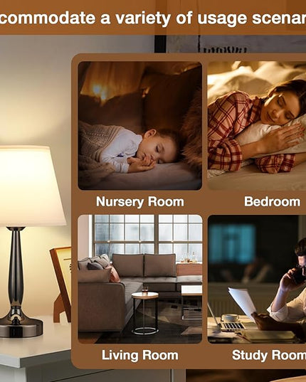 Kakanuo Touch Bedside Lamp for Bedroom with USB C Port, Small Touch Table Lamp with 2 USB Charging Ports, 3 Way Dimmable Nightstand Lamp for Living Room and Office - White (LED Bulb Included) - LeafyLoom