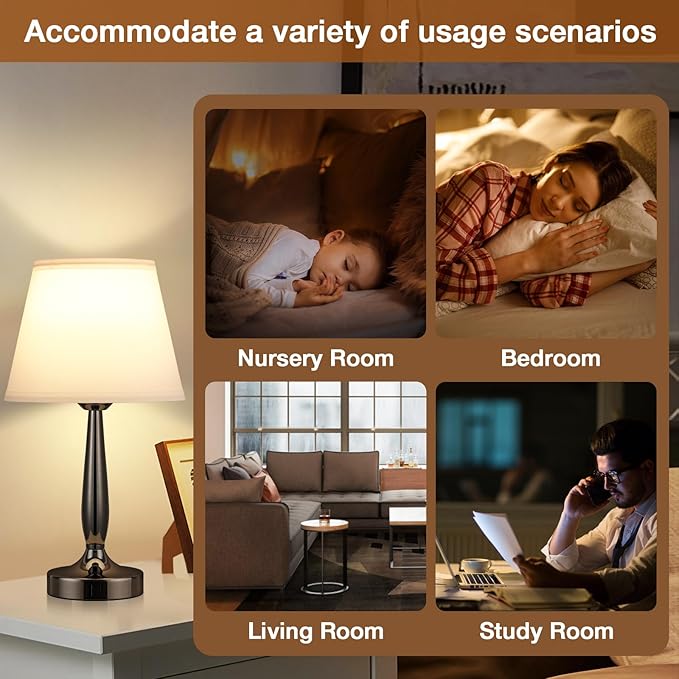 Kakanuo Touch Bedside Lamp for Bedroom with USB C Port, Small Touch Table Lamp with 2 USB Charging Ports, 3 Way Dimmable Nightstand Lamp for Living Room and Office - White (LED Bulb Included) - LeafyLoom