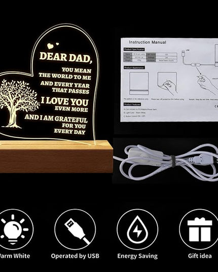 Welsky Birthday Gifts for Dad from Daughter Son, Personalized Dad Night Light Gifts for Birthday, Christmas, Dad Presents from Kids - LeafyLoom