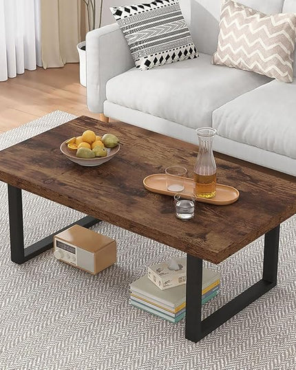 IBF Rustic Coffee Table, Industrial Simple Wooden Living Room Table, Modern Minimalist Farmhouse Rectangle Center Table, Wood and Metal Vintage Tea Coffee Table for Home Bedroom, Rustic Brown, 39 Inch - LeafyLoom