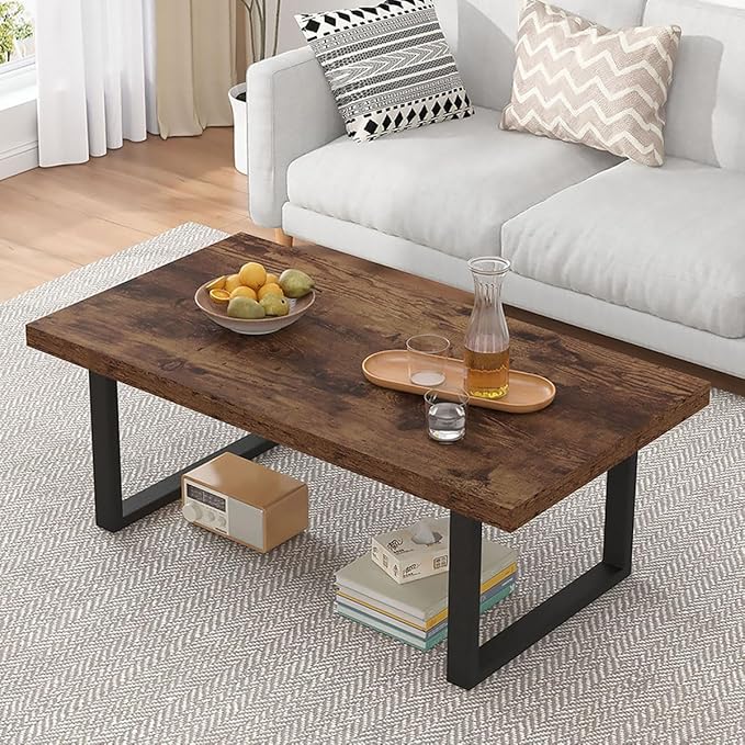 IBF Rustic Coffee Table, Industrial Simple Wooden Living Room Table, Modern Minimalist Farmhouse Rectangle Center Table, Wood and Metal Vintage Tea Coffee Table for Home Bedroom, Rustic Brown, 39 Inch - LeafyLoom