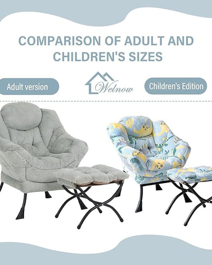 Welnow Toddler Kids Lazy Chair with Ottoman, Glow in The Dark Accent Comfy Lounge Children Armchair Couch with Removable Cover, Detachable Reading Chair with Footrest for Boy or Girl - LeafyLoom