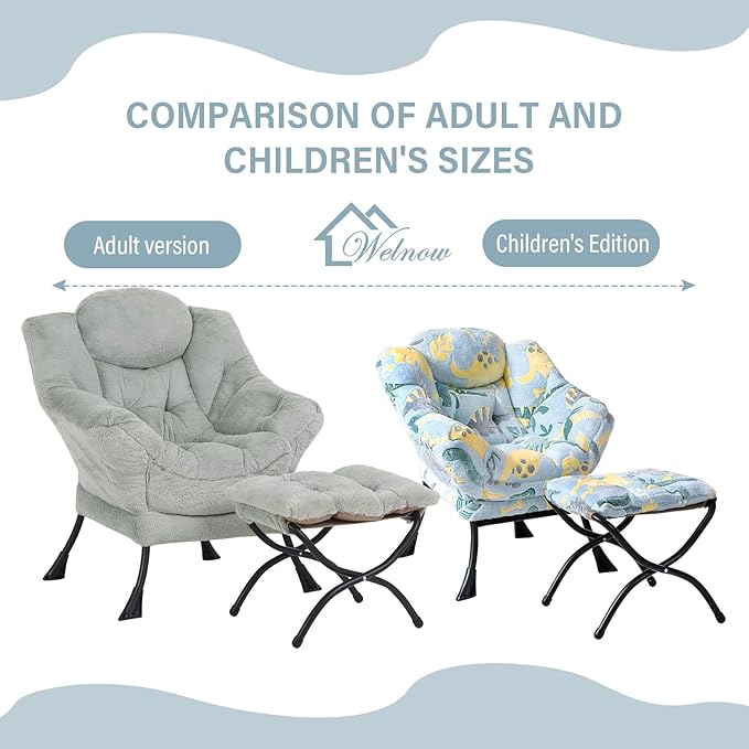 Welnow Toddler Kids Lazy Chair with Ottoman, Glow in The Dark Accent Comfy Lounge Children Armchair Couch with Removable Cover, Detachable Reading Chair with Footrest for Boy or Girl - LeafyLoom