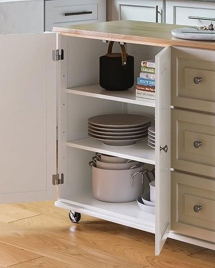 Homestyles Mobile Kitchen Island Cart with Wood Drop Leaf Breakfast Bar, Off White,Soft White, 54 Inch Width - LeafyLoom