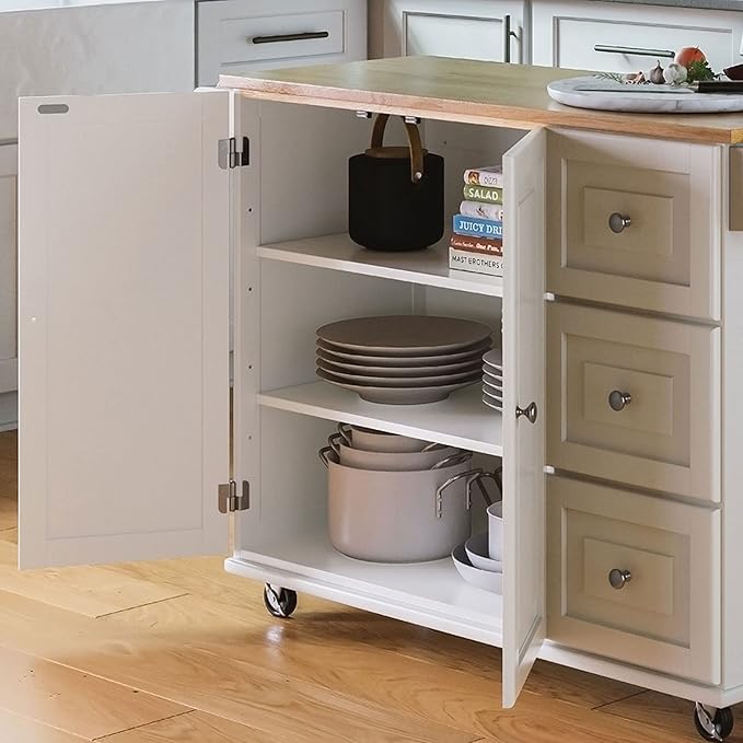 Homestyles Mobile Kitchen Island Cart with Wood Drop Leaf Breakfast Bar, Off White,Soft White, 54 Inch Width - LeafyLoom