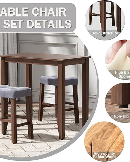Nathaniel Home 3 Piece Table Set Counter Height Dining Furniture One Bench and Two Saddle Stools, Walnut - LeafyLoom