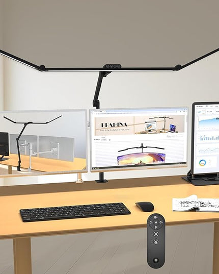 3000 Lumen Ultra Bright Architect Desk Lamp with Clamp, 36W Tall Overhead Led Desk Light for Home Office, 47Inch Long Dimmable Computer Monitor Light Bar with Remote for Table Desktop Drafting - LeafyLoom