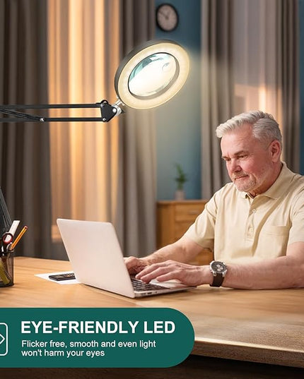 Magnifying Glass with Light Toolour 5X&10X Magnifying Glass Light with 26in Long Arm, 3 Colors Dimming Magnifying Desk Lamp, Lighted Magnifier Glass for Jewelry Close Work Reading Hobby Craft - LeafyLoom