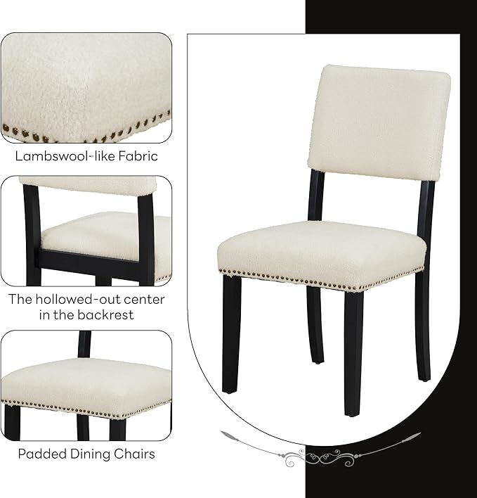 Modern Round Pedestal Kitchen 4 Upholstered Chairs, Rubber Wood, Easy Assembly, for Studio, Apartment, Small Places, Room, 5 Piece Dining Table Set, Black 3 - LeafyLoom