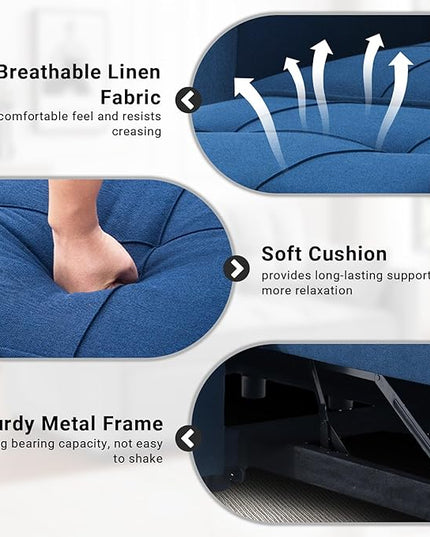 4-in-1 Convertible Sleeper Sofa, Single Pull Out Couch Chair with 6-Level Adjust Backrest Loveseat with Storage and Pillows, Modern Recliner for Living Room Apartment Office, Blue - LeafyLoom
