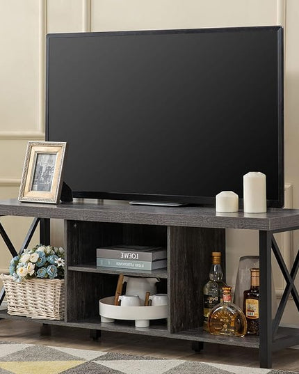 GAZHOME TV Stand for TV up to 55 Inches, TV Cabinet with Open Storage, TV Console Unit with Shelving for Living Room, Entertainment Room, Grey - LeafyLoom