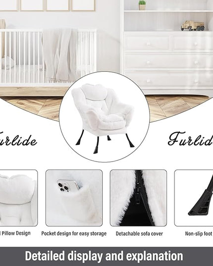 Lazy Chair with Ottoman, Modern Chair with Folding Footrest, Lounge Accent Chair, Comfortable Reading Chair (Plush White) - LeafyLoom