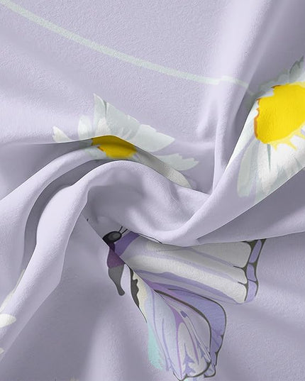 Butterfly Comforter Set for Kids Teens Girls Women,Daisy Kids Comforter,1 Comforter with 2 Pillowcase, Microfiber 3 Piece Bedding Set,for All Seasons(Purple，King Size) - LeafyLoom