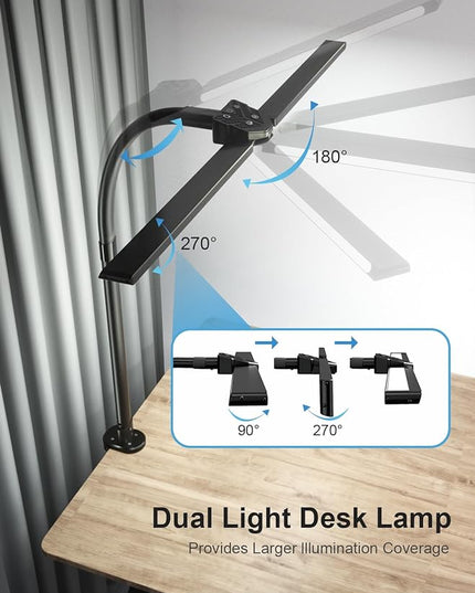RGB Double Swing Arm Desk Lamp - 24W Ultra Bright Auto Dimming Desk Light, Multi-Angle Adjustment, Touch Control Desktop Lamp- Ideal for Home Office, Gaming, Reading, Work - LeafyLoom