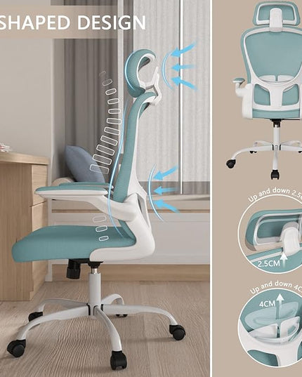 Office Chair, High Back Ergonomic Desk Chair, Breathable Mesh Desk Chair with Adjustable Lumbar Support and Headrest, Swivel Task Chair with flip-up Armrests, Executive Chair for Home Office - LeafyLoom