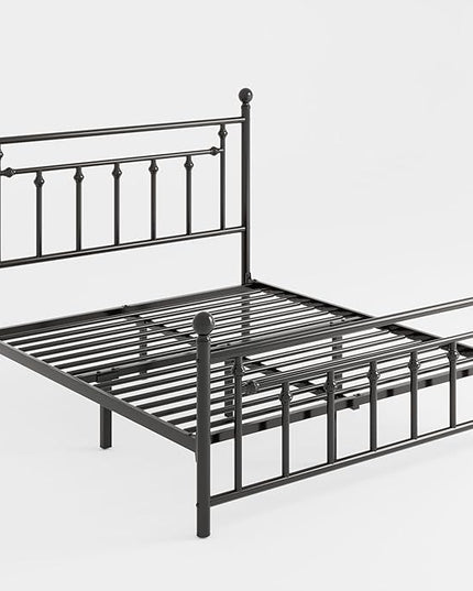 SHA CERLIN 14'' Queen Size Metal Platform Bed Frame/Victorian Headboard and Footboard/Steel Slats Mattress Foundation for Storage/No Box Spring Needed/Noise Free/Black - LeafyLoom