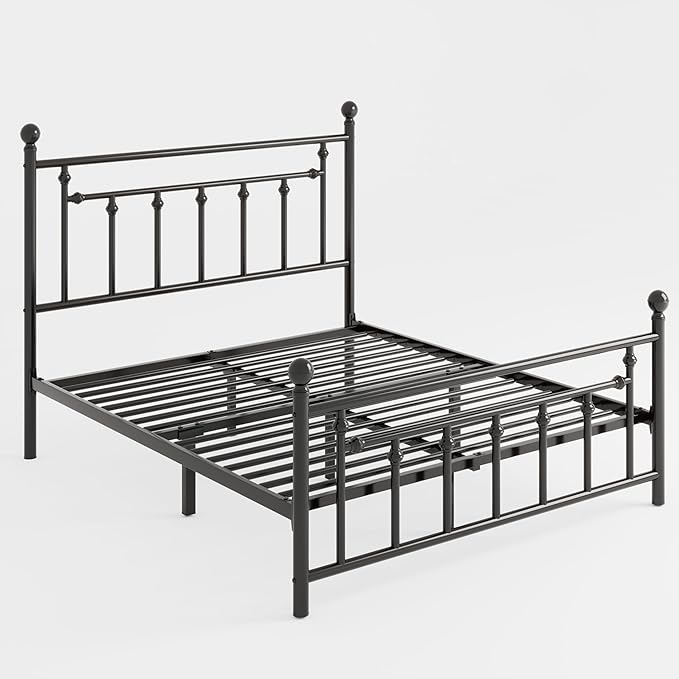 SHA CERLIN 14'' Queen Size Metal Platform Bed Frame/Victorian Headboard and Footboard/Steel Slats Mattress Foundation for Storage/No Box Spring Needed/Noise Free/Black - LeafyLoom
