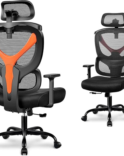 Office Chair Ergonomic Desk Chair Comfy Computer Chair, Big and Tall Home Office Chair with Back Support, Mesh Office Chair High Back Gaming Chair with Adjustable Armrest (Orange) - LeafyLoom