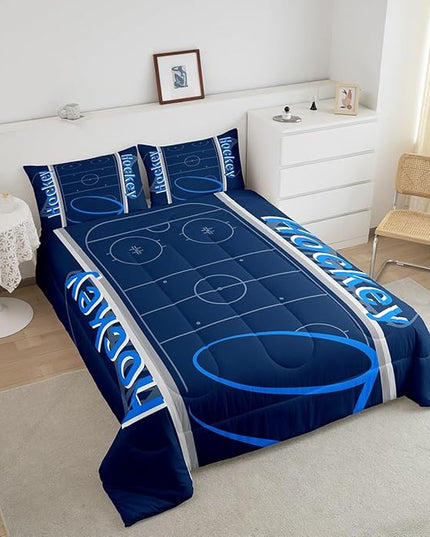 Feelyou Kids Hockey Player Comforter Set Twin Size Ice Hockey Bedding Set for Boys Girls Teens Bedroom Decor Ice Sports Games Comforter Puck Hockey Duvet Set with 1 Pillow Case - LeafyLoom